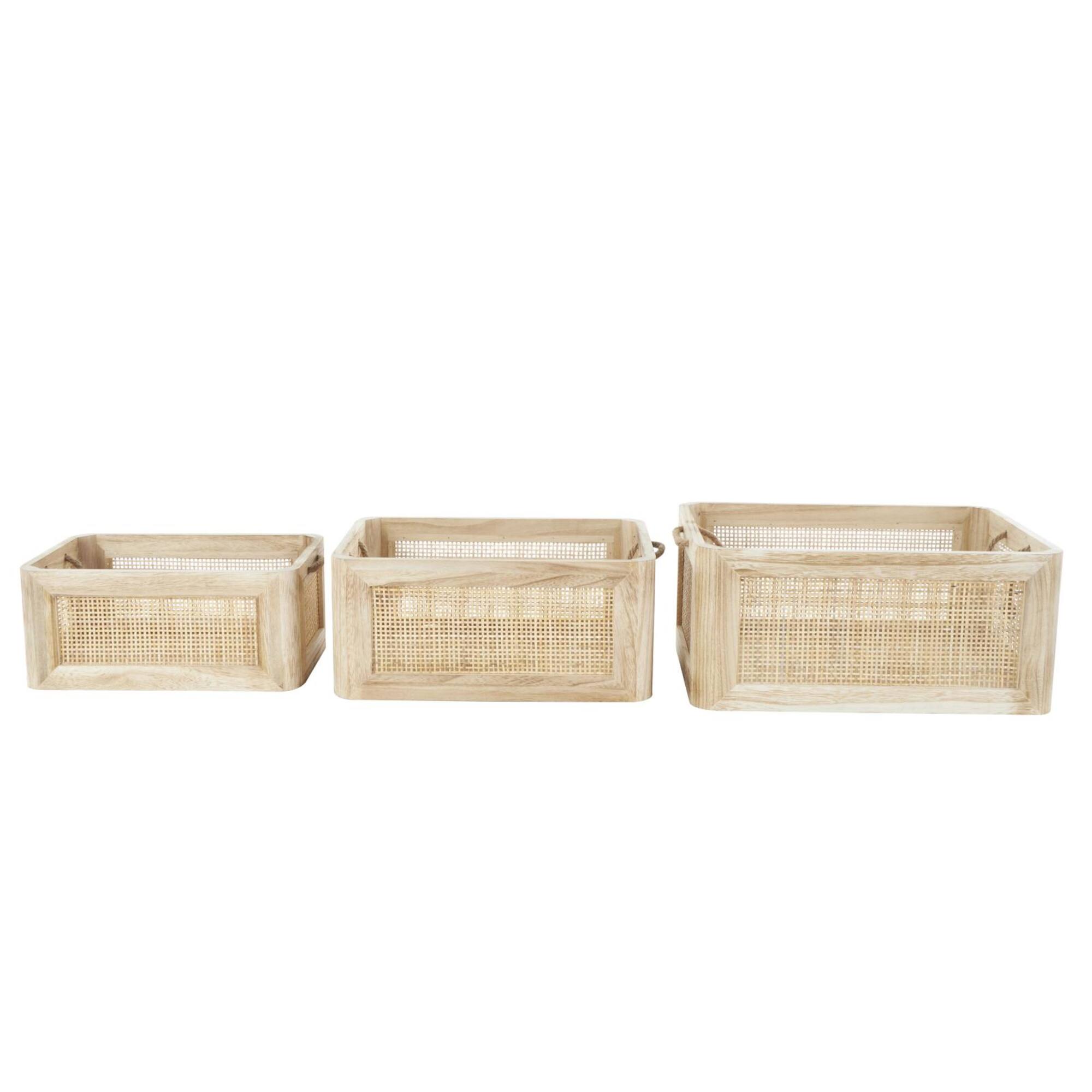 Light Brown Rattan Woven Basket with Rope Handles